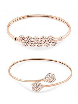 ZAVERI PEARLS Set of 2 Rose Gold Contemporary Cubic Zirconia Brass Kada Style Bracelet For Women-ZPFK11116
