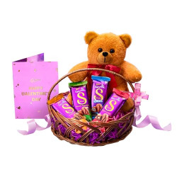 Cadbury Dairy Milk Silk Special Valentines Gift Basket with Teddy Bear, 200 g