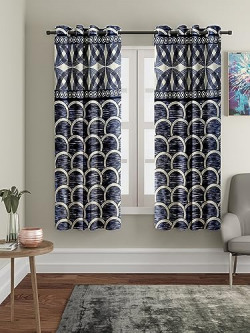 Amazon Brand - Solimo Sea Ripple Polyester Window Curtains (Pack of 2, 5 feet), Dark Blue
