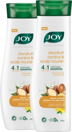 Joy Natural Actives Dandruff Control and Scalp Nourish 4 in 1 Multi Action Conditioning Shampoo | With Lemon and Tea Tree Oils, Argan, Ginger | Anti-Dandruff Conditioning Shampoo Pack of 2 X 340ml )(680 ml)