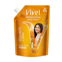 Vivel Body Wash, Glycerin and Honey, Moisturizing Shower Gel, 400ml Liquid Refill Pouch Pack, for Women and Men, for Glowing and Moisturised Skin Refill Pouch, All Skin Types