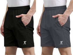 Pack of 2 Solid Men Black, Dark Grey Regular Shorts, Sp...