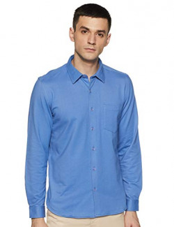 Amazon Brand - Symbol Men's Solid Regular Casual Shirt (SS20-SYFSRR-KNT-01_Blue M)