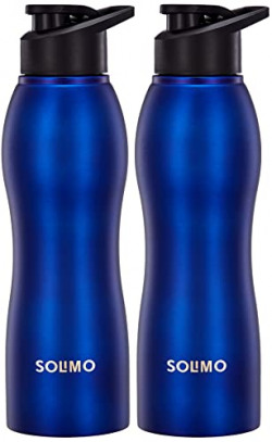 Amazon Brand - Solimo Water Bottle, Spill-Proof, Ergonomic, Safe For Refrigerator, Freezer And Dishwasher (Stainless Steel With Pp Lid, Set Of 2, Blue), 1 liter