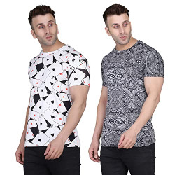 More & More Men's Graphic Regular Fit Fashion Vest (2 Combo Full Print T-Shirt_Black:White