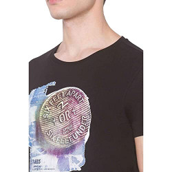 Spykar Printed Blended Slim Fit Mens T-Shirt (A21MKT01BA076BL002, Black, S)