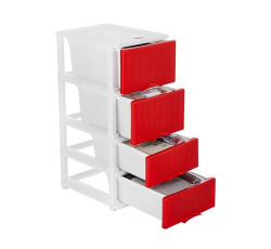 Amazon Brand - Solimo Premium Plastic Multipurpose Modular Drawer for Home and Office (4 Racks, Red, Rattan Design)