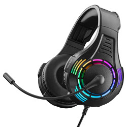 Nitho Spectra Gaming Headphone with Cardioid Mic for PC, PS4, PS5, Xbox One, Xbox Series X/S, Switch, Mobile, Over-Ear Headset with Multi RGB Light Effects - Black, PC Adaptor Included