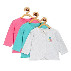 MINI KLUB New Born and Baby Girls Regular Fit Long Sleeve Front Open Vest, Pack of 3 (Multi, New Born)