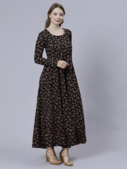 Dhakre fashion Women Floral Print Anarkali Kurta(Black)