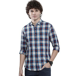 The Indian Garage Co Men's Checkered Slim Fit Shirt (1122-SHCCCPYD-06-01_Blue S)