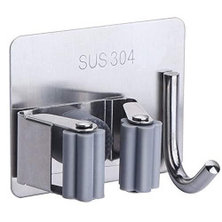 JIALTO 2 PCS Broom Holder Wall Mounted and Mop Holder for Wall Steel/Broom Stick Holder Wall Mounted for Home No Drilling/Broom & Mop Self Adhesive Holder Mop Holder for Wall Without Drilling (Sliver)