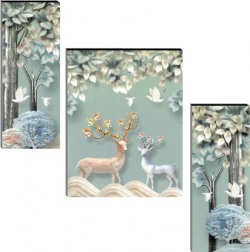 Indianara Set of 3 Deers MDF Art Painting (4064FL) without glass Digital Reprint 18 inch x 12 inch Painting(With Frame, Pack of 3)