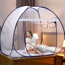 Privine Polyester Adults Washable Mosquito Net, Polyester Foldable King Size Bed,Double Bed,Queen Size Bed with Free Saviours(Suitable for 6ft x 6ft to 6.9ft x 6.9ft) - White Mosquito Net(Blue, Tent)