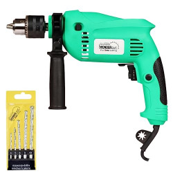 WONDERCUT WC-ED13-G Impact Drill Machine Reversible Hammer Driver Variable Speed Screwdriver With Free 5Pc Masonry Bit Combo (13MM 650W)