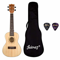 JUAREZ Estrlla 23 Concert Ukulele, Spruce Top, Mahogany Back & Side, ABS Binding Aquila Italian Strings, Black Diecast Machine, Rosewood Fretboard & Bridge with Gig Bag, 2 Picks, Natural