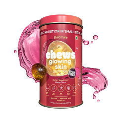 Bold Care Chews Glowing Skin Gummies with Hyaluronic Acid, Vitamin C, Vitamin E & Curcumin - Delicious Gummies For Hydrated & Glowing Skin - Mango Flavor - 60 Gummies