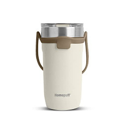 Home Puff Hot & Cold Coffee/Tea Tumbler, Double Wall Vacuum Insulated Stainless Steel Travel Mug/Sipper, Easy to Carry Handle, Spill & Leak Proof, Slide to Open, 8+Hrs Hot/20+Hrs Cold, 550ml, White