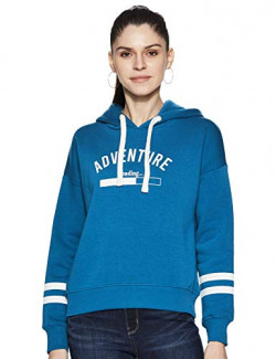 Amazon Brand - Symbol Women's Graphic Regular Fit Long Sleeve Hooded Fleece Sweatshirt Fog Teal