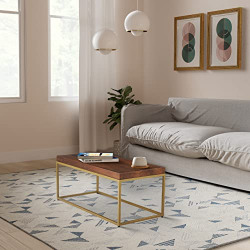 Amazon Brand - Solimo Cousta Rectangular Coffee Table(Solid Mango Wood & Iron, Natural Finish)