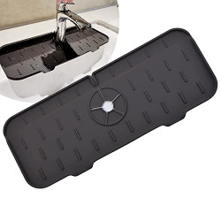 Silicone Kitchen Faucet Mat, Behind Sink Splash Guard, Self Draining Sink Pad behind Faucet, Faucet Splash Guard, Faucet Drying Mat for Kitchen, Bathroom, Rv Sink(Gray)