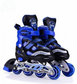 HARIJI Smart Mall Inline Skates Size Adjustable All PU Wheels with Aluminum-Alloy, Age Group 6-14 Years for Boys In-line Skates - Size free UK(Blue)