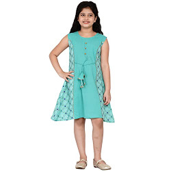 Bitiya By Bhama Baby-Girl's Cotton Blend Fit and Flare Midi Casual Dress (BBCT044_5-6Y_Sea Green