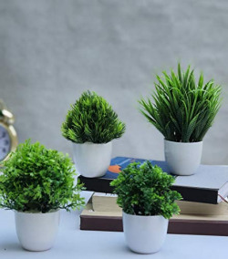 Litleo Multiple Design Mini Artificial Plant with Pot for Home Office Decor Gift School Project (Pack of 4)