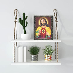 Indianara Jesus Christ Framed wall Painting with Table Top 2229TTMGY (8 ix 6 inch) -WITH FRAME & GLASS