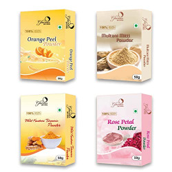 Glowious Radiance Combo: 4-in-1 Skincare Bliss with Orange Peel, Rose Petal, Multani Mitti & Kasturi Turmeric Powder (200gms). Unlock your Glow with Nature's Best! Limited Stock Available