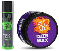 Set Wet Extreme Hold, Hair Spray for Men, Style-Spray-Freeze,Bottle 200 ml and Set Wet Daily Hair Styling Matte Wax, Matte Look, Flexible Hair & Restylable Anytime, Jar 60 gm