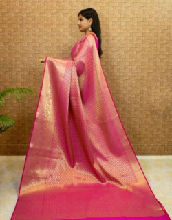 Printed Kanjivaram Jacquard, Pure Silk Saree(Pink)
