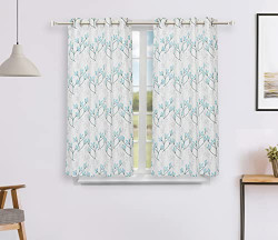 Amazon Brand - Solimo Polyester Leaf Print Window Curtain (Pack of 2, 5 Feet, White & Blue)