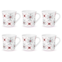Larah by Borosil Crysta Series Anya Opalware Mug | Set of 6 Tea/Coffee Mugs,160ml Each | Microwave & Dishwasher Safe, Bone-Ash Free | Crockery Set Ideal for Daily Use & Gifting | White