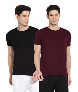 Ap'pulse Men's Regular Fit T-Shirt (AP-MN-SS-RN-1777-CMB_BLK_MRN-XL_Black_Maroon X-Large)