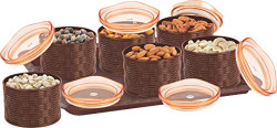 Porpoise 6 Pcs dry fruits box with Lid & Serving Tray Plastic & Air-Tight, Storage Container (Dark Brown)