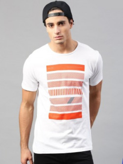 HRX by Hrithik Roshan Printed Men Round Neck White, Orange T-Shirt