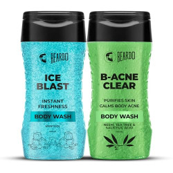 Beardo Body Wash Combo for Men (200ml x Pack of 2) | Ice Blast Bodywash For Instant ICY cool Freshness & B-Acne Clear Bodywash For Defensing against Body Acne