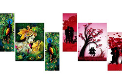 SAF Beautiful Combo - Set of 3 Lord Radha Krishna Flute Love & Peacock Greenery Beautiful & Set Of 3 Couple Beautiful Painting (12 X 18 Inch)