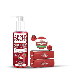 Pink Root Natural Rose Soap 100gm (Pack Of 3) with Apple Oil Balancing Face Wash 100ml