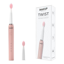 beatXP Twist Sonic Electric Toothbrush for Adults with 4X Plaque Removal & 2 Brush Heads & 3 Cleaning Modes | Rechargeable Electric Toothbrush | 20500 strokes/min with Long Battery Life (Pink)