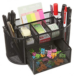 Callas Metal Mesh Upgraded Desk Organizer | Useful Mesh Office Supplies Accessories Essentials Caddy With Drawer For Home & Office | Desktop Organization & Dcor | Black | 708-05