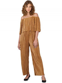 ONLY Solid Sleeveless Polyester Womens Maxi Jumpsuits (SS22ON15264284006, BROWN, 34)