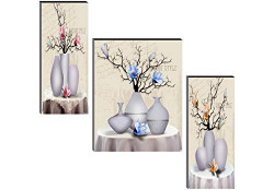 SAF Beautiful Flower Pot UV Textured Self Adhesive Painting (SANFJM31371, Multicolour, 18 Inch X 12 Inch) - Set of 3