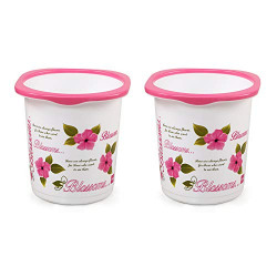 CELLO Plastic Blossom Dustbin 7 Liter | Open Garbage Basket Portable Round Trash Can for Kitchen/Home/Office/Bathroom | Pink, Set of 2