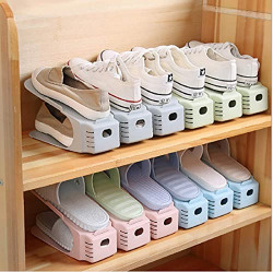 NYALKARAN Plastic Shoe Slots Organizer Space Saver Double Deck Shoe Rack Adjustable Shoe Slots For Closet Organization (Pack Of 12) (Multicolor)
