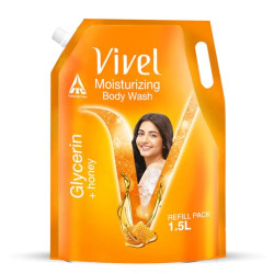 Vivel Exfoliating Body Wash, Glycerin & Honey, Moisturising Shower Gel, 1500ml, for Glowing and Moisturised Skin Refill Pouch, All Skin Types