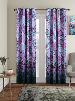 Amazon Brand - Solimo Polyester Blackout Printed Door Curtains (Pack of 2, 7 Feet, Green), Grommet Curtains
