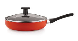 neelam Non-Stick Deep Fry Pan with Glass Lid, 22 cm (5 Layer Coated)- Induction Friendly, 3mm Thickness,Orange (24 cm (1.8 litres))