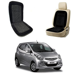 Oshotto Car Wooden Bead Seat Cushion with Velvet Border Compatible with Hyundai EON - Black - 1 Piece